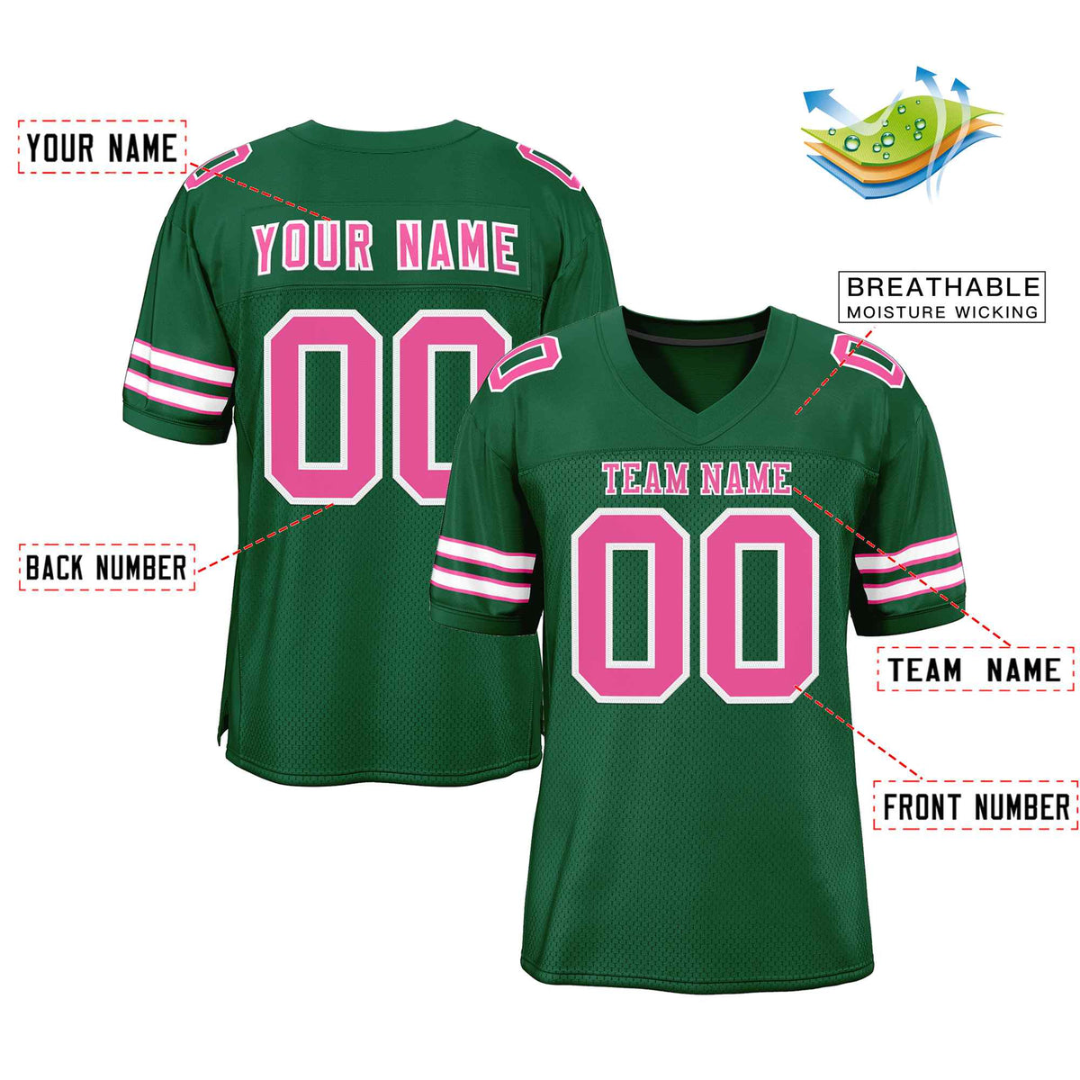 Custom Green Pink-White Classic Style Authentic American Football Jersey| KXKSHOP