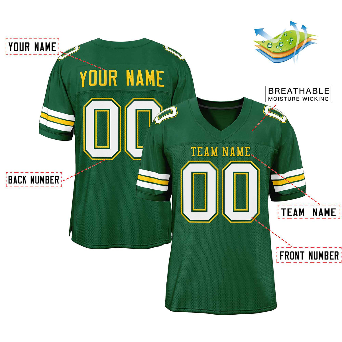 Custom Green Gold-Green Classic Style Authentic American Football Jersey| KXKSHOP
