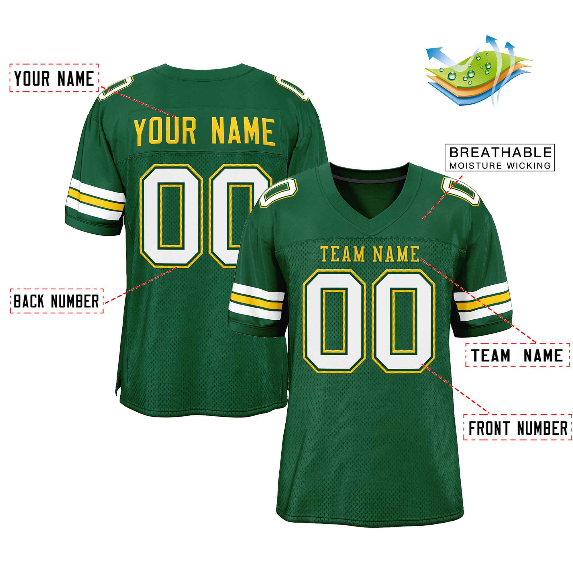 Custom Green Gold-Green Classic Style Authentic American Football Jersey| KXKSHOP