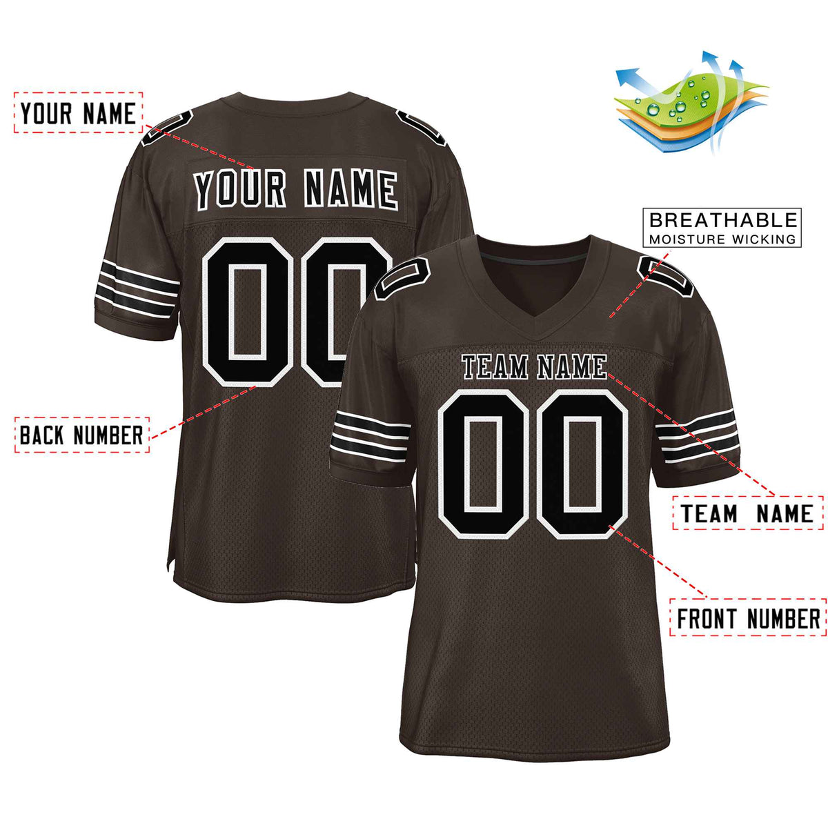 Custom Brown Black-White Classic Style Authentic American Football Jersey| KXKSHOP