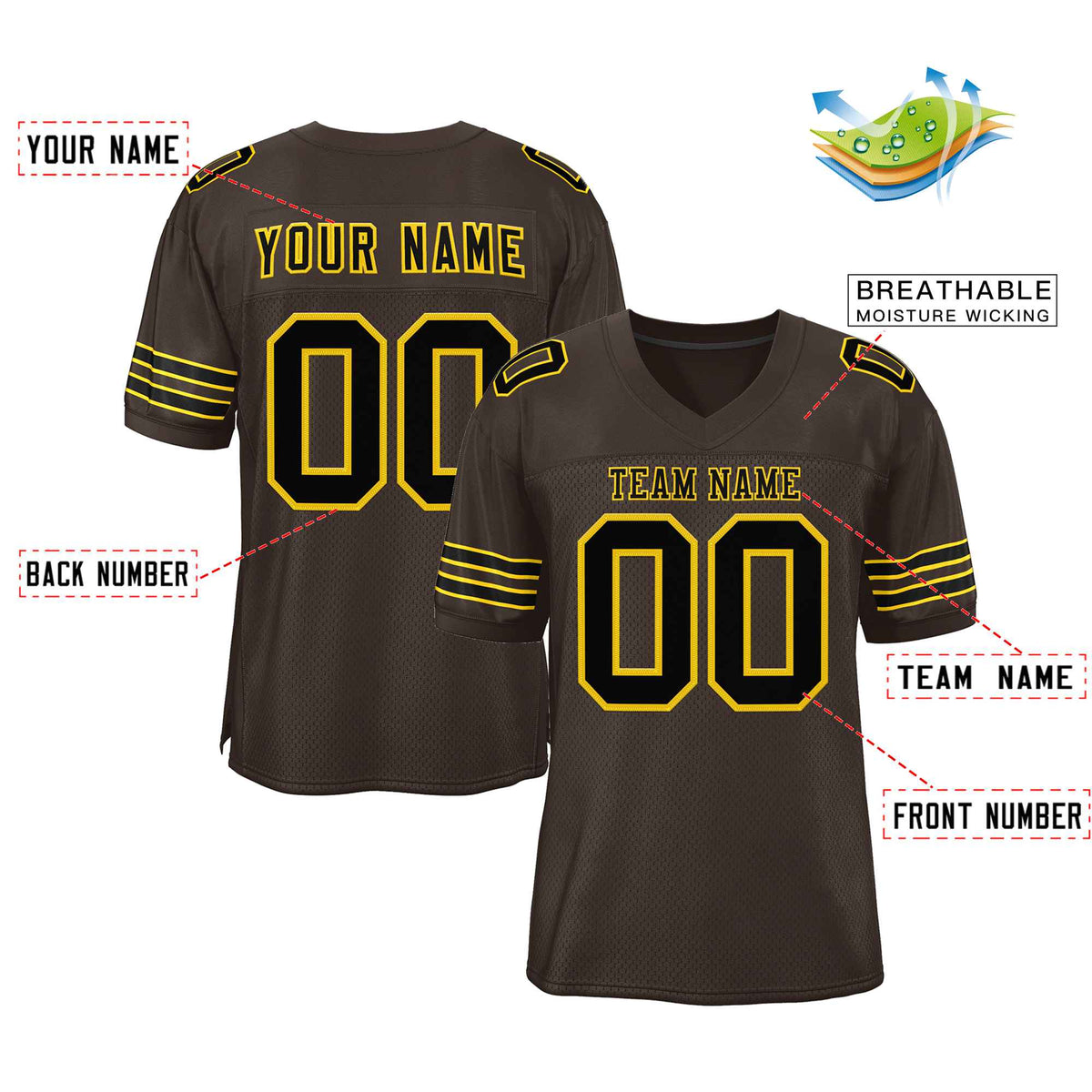 Custom Brown Black-Gold Classic Style Authentic American Football Jersey| KXKSHOP