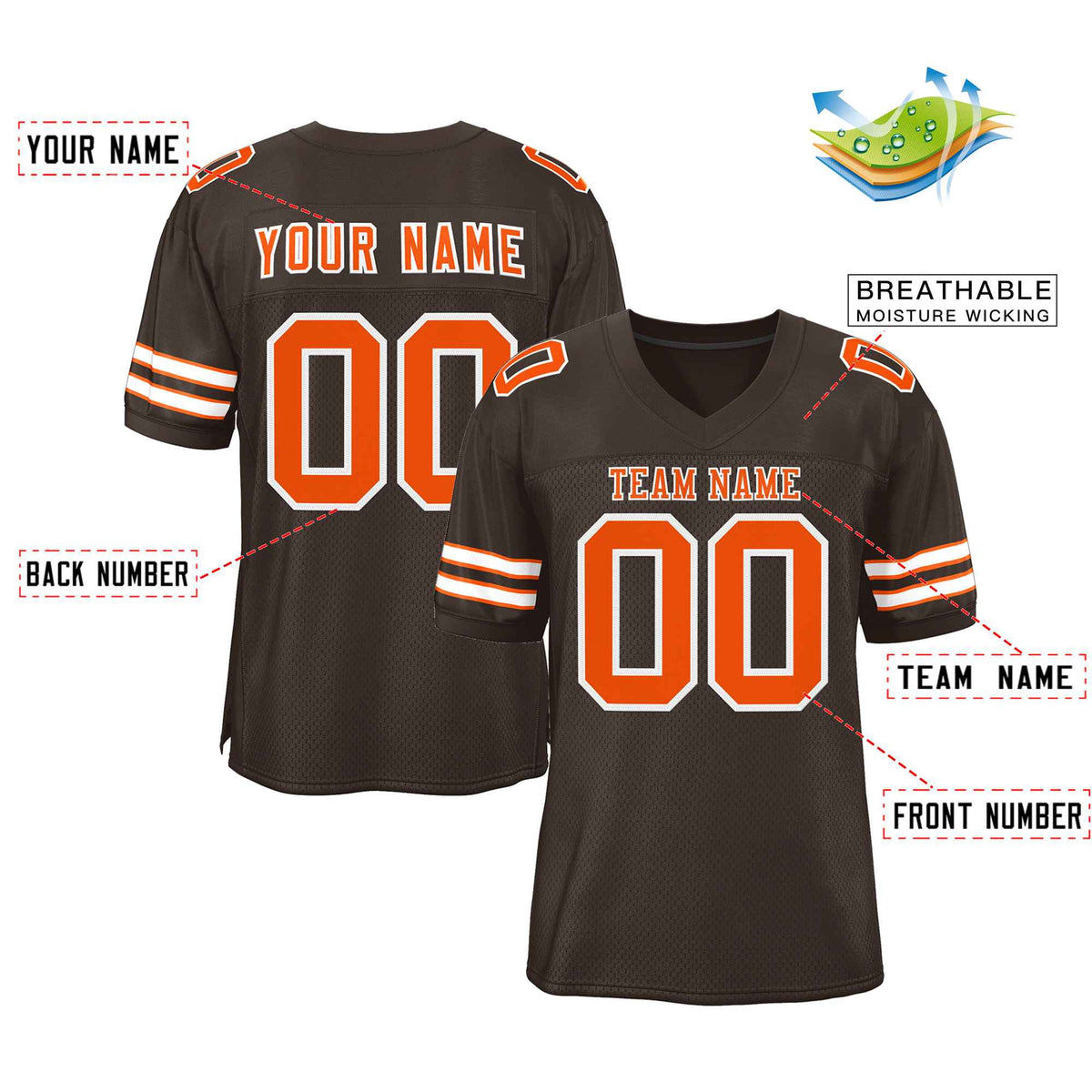 Custom Brown Orange-White Classic Style Authentic American Football Jersey| KXKSHOP