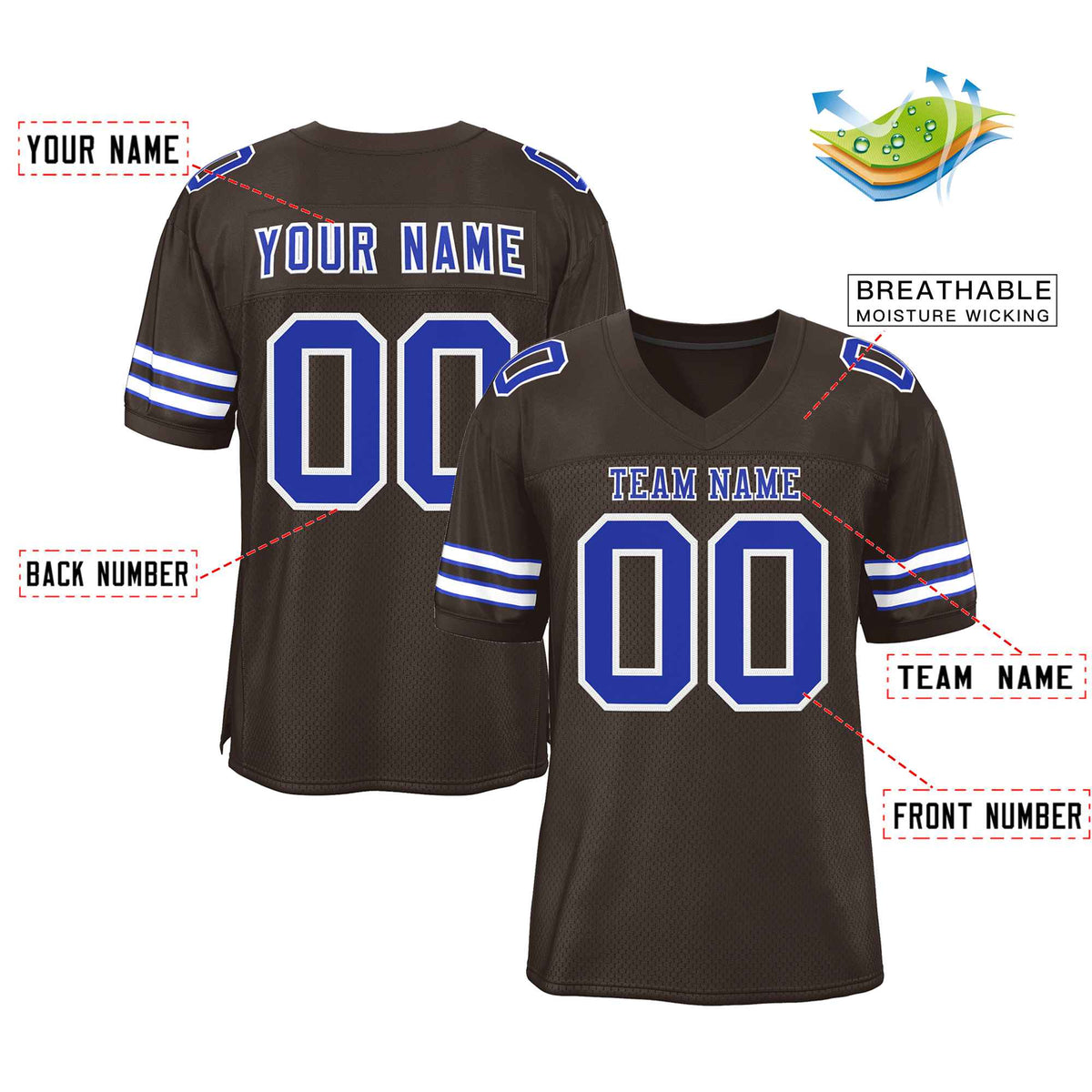 Custom Brown Royal-White Classic Style Authentic American Football Jersey| KXKSHOP