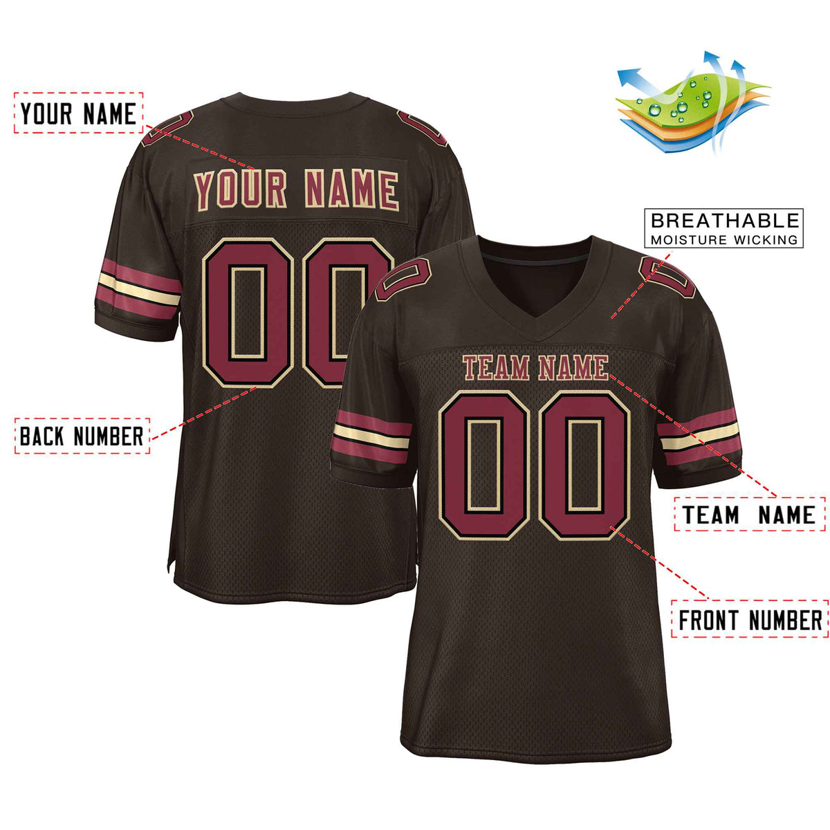 Custom Brown Crimson-Old Gold Classic Style Authentic American Football Jersey| KXKSHOP