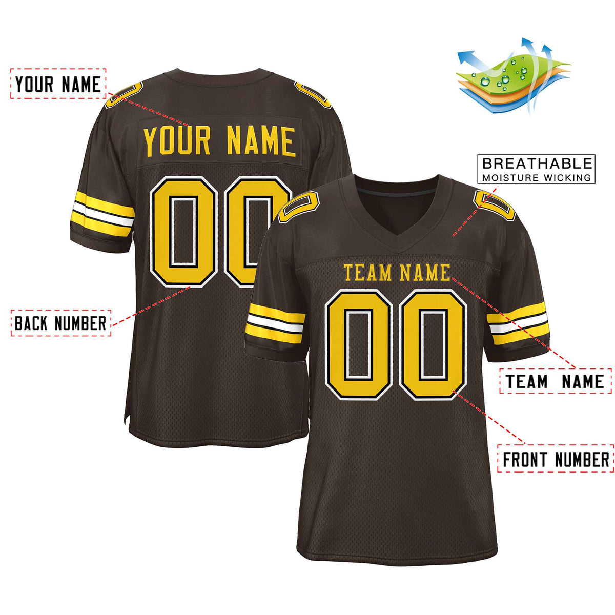 Custom Brown Gold-Brown Classic Style Authentic American Football Jersey| KXKSHOP