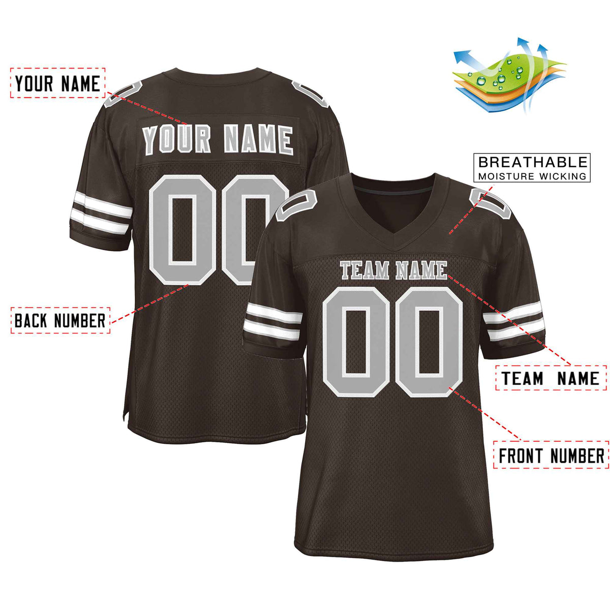 Custom Brown Gray-White Classic Style Authentic American Football Jersey| KXKSHOP