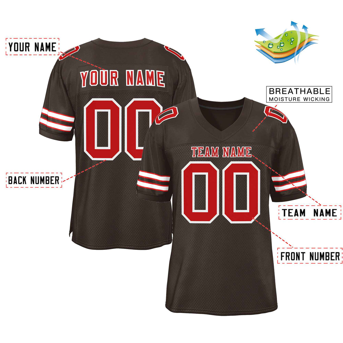 Custom Brown Red-White Classic Style Authentic American Football Jersey| KXKSHOP
