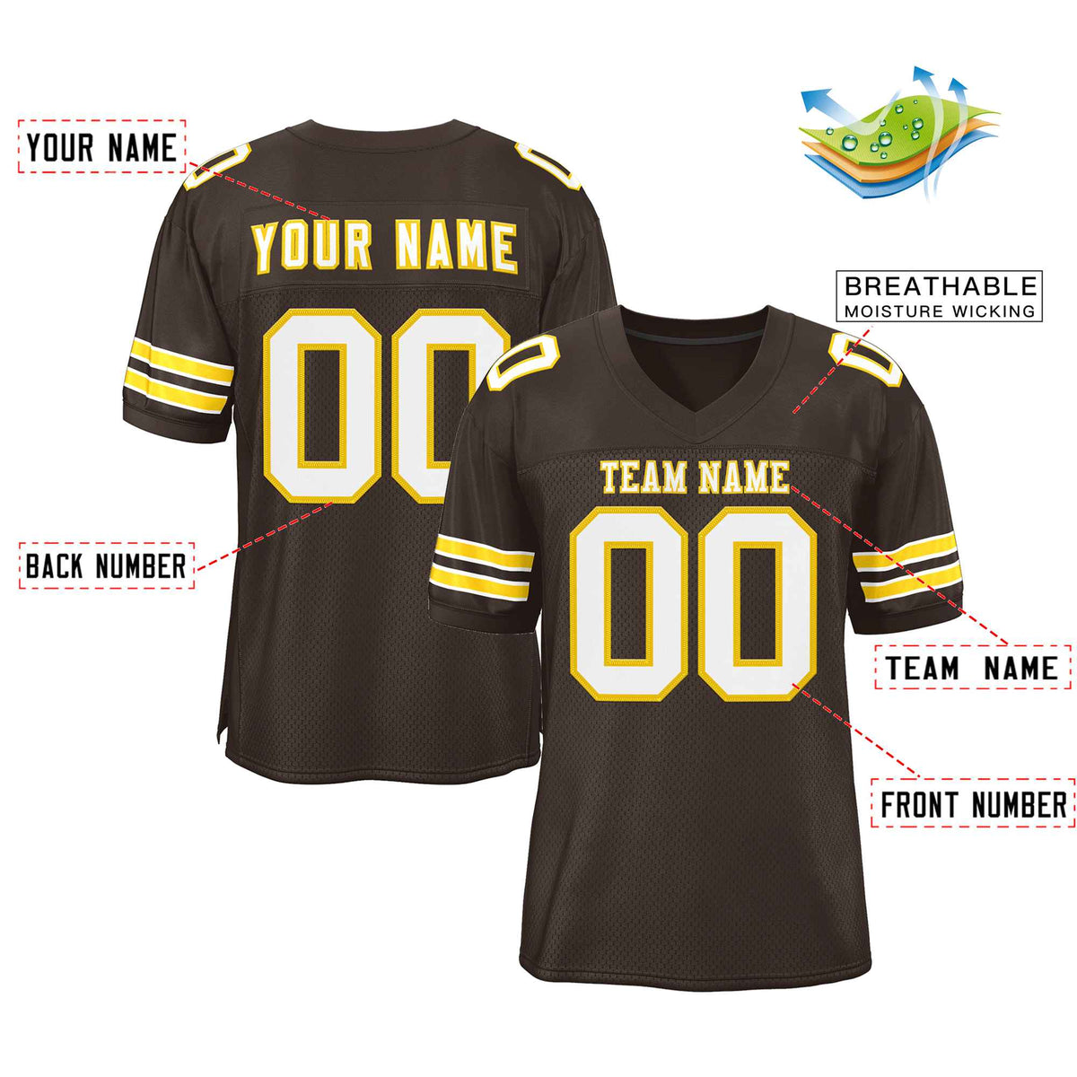 Custom Brown White-Gold Classic Style Authentic American Football Jersey| KXKSHOP