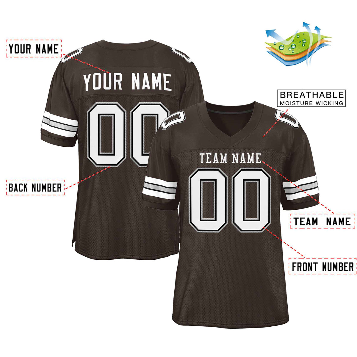 Custom Brown White-Gray Classic Style Authentic American Football Jersey| KXKSHOP