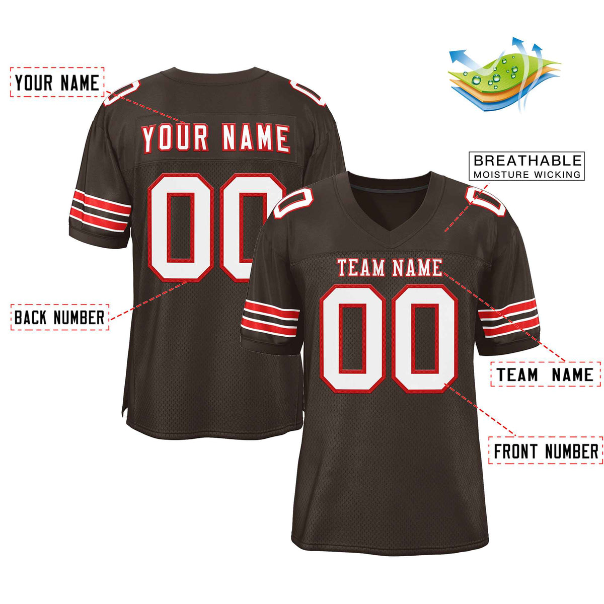 Custom Brown White-Red Classic Style Authentic American Football Jersey| KXKSHOP