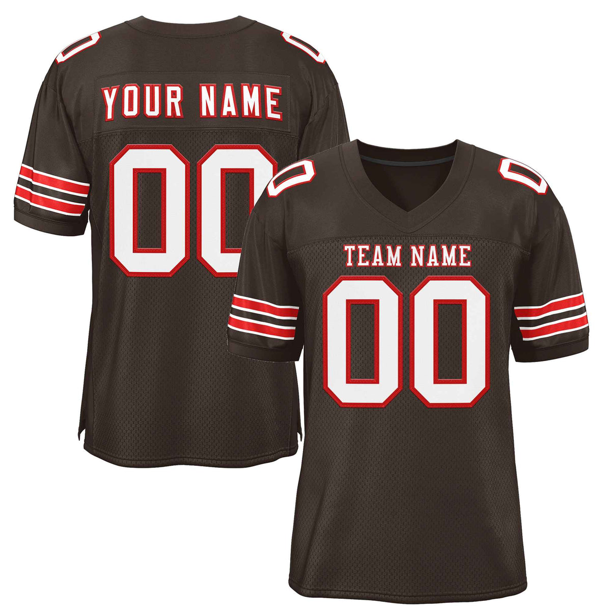 Custom Brown White-Red Classic Style Authentic American Football Jersey| KXKSHOP