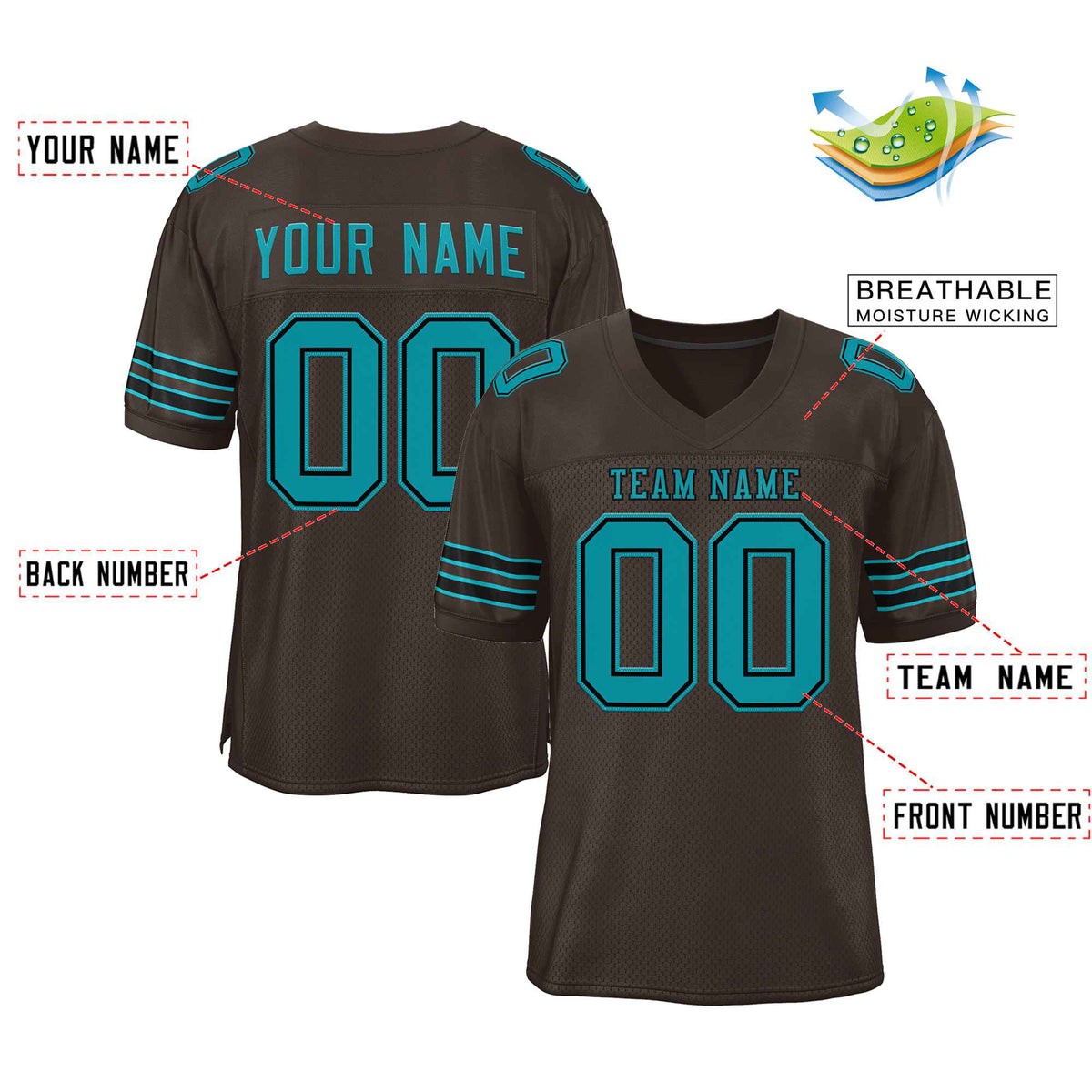 Custom Brown Aqua-Black Classic Style Authentic American Football Jersey| KXKSHOP