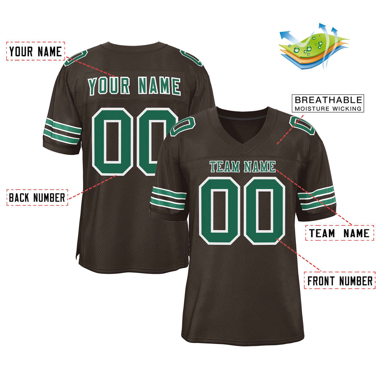 Custom Brown Kelly Green-White Classic Style Authentic American Football Jersey| KXKSHOP
