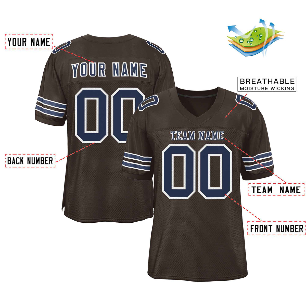 Custom Brown Navy-White Classic Style Authentic American Football Jersey| KXKSHOP