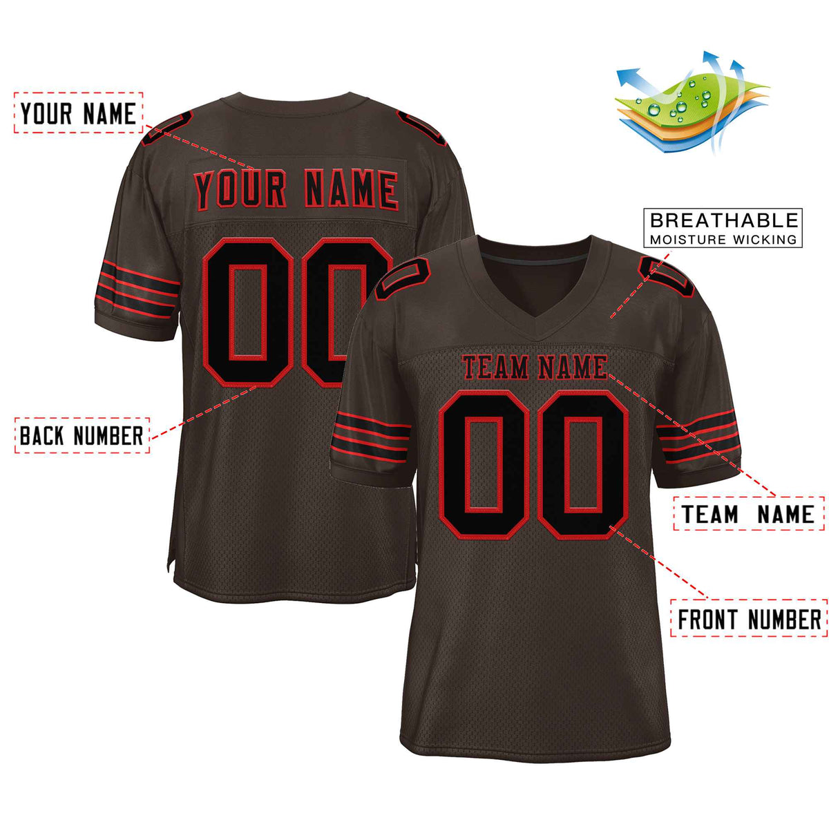 Custom Brown Black-Red Classic Style Authentic American Football Jersey| KXKSHOP