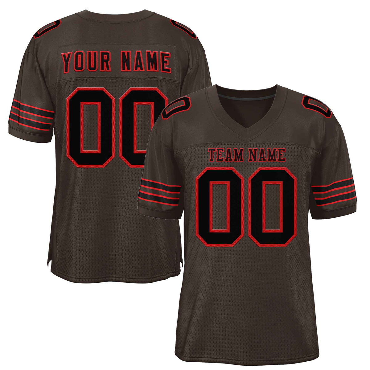 Custom Brown Black-Red Classic Style Authentic American Football Jersey| KXKSHOP