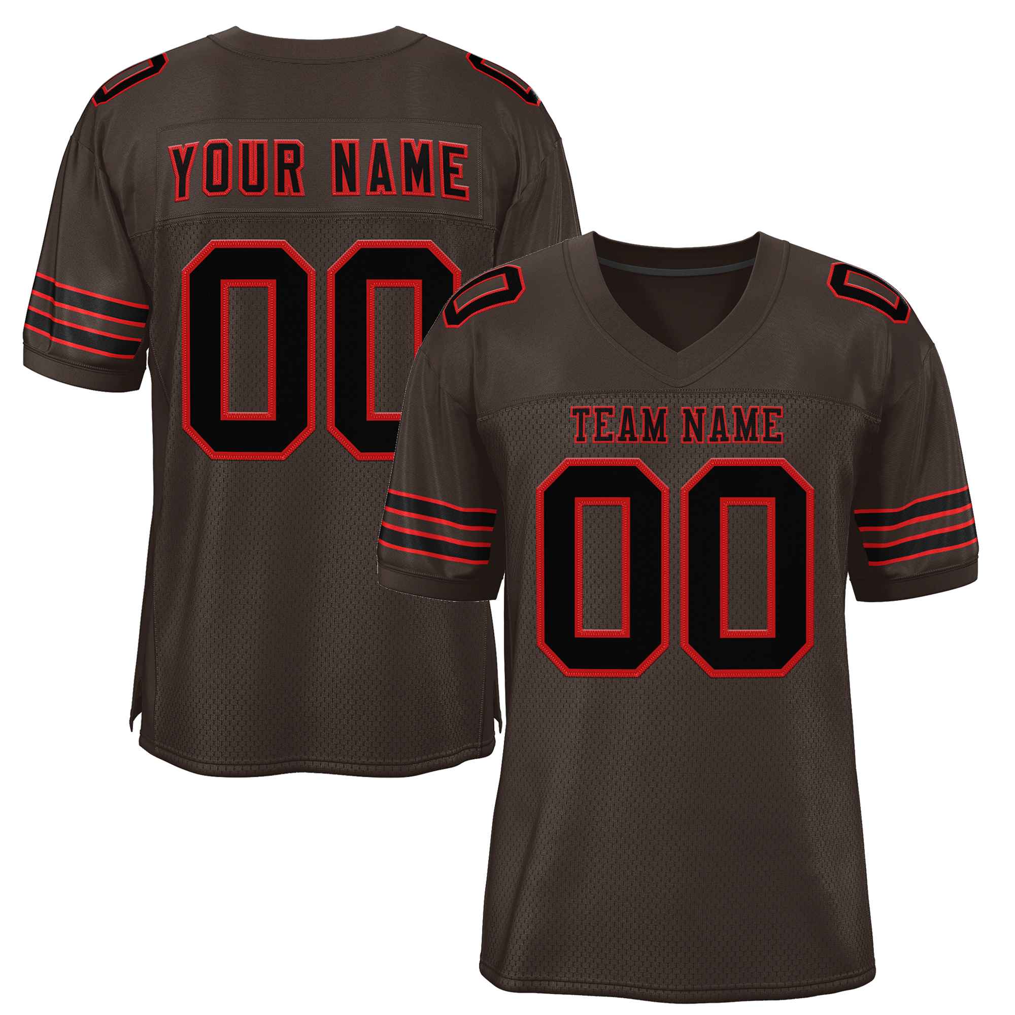 Custom Brown Black-Red Classic Style Authentic American Football Jersey| KXKSHOP