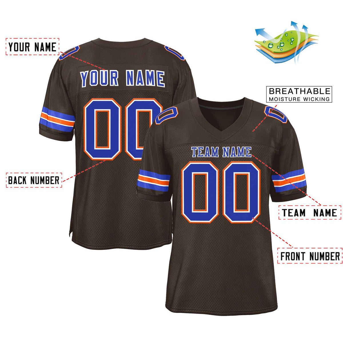 Custom Brown Royal-White Classic Style Authentic American Football Jersey| KXKSHOP