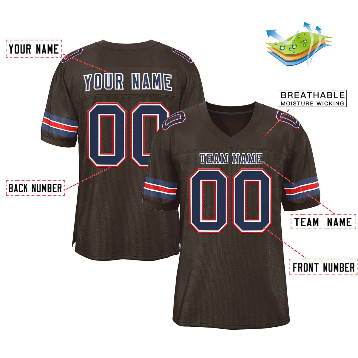 Custom Brown Navy-White Classic Style Authentic American Football Jersey| KXKSHOP