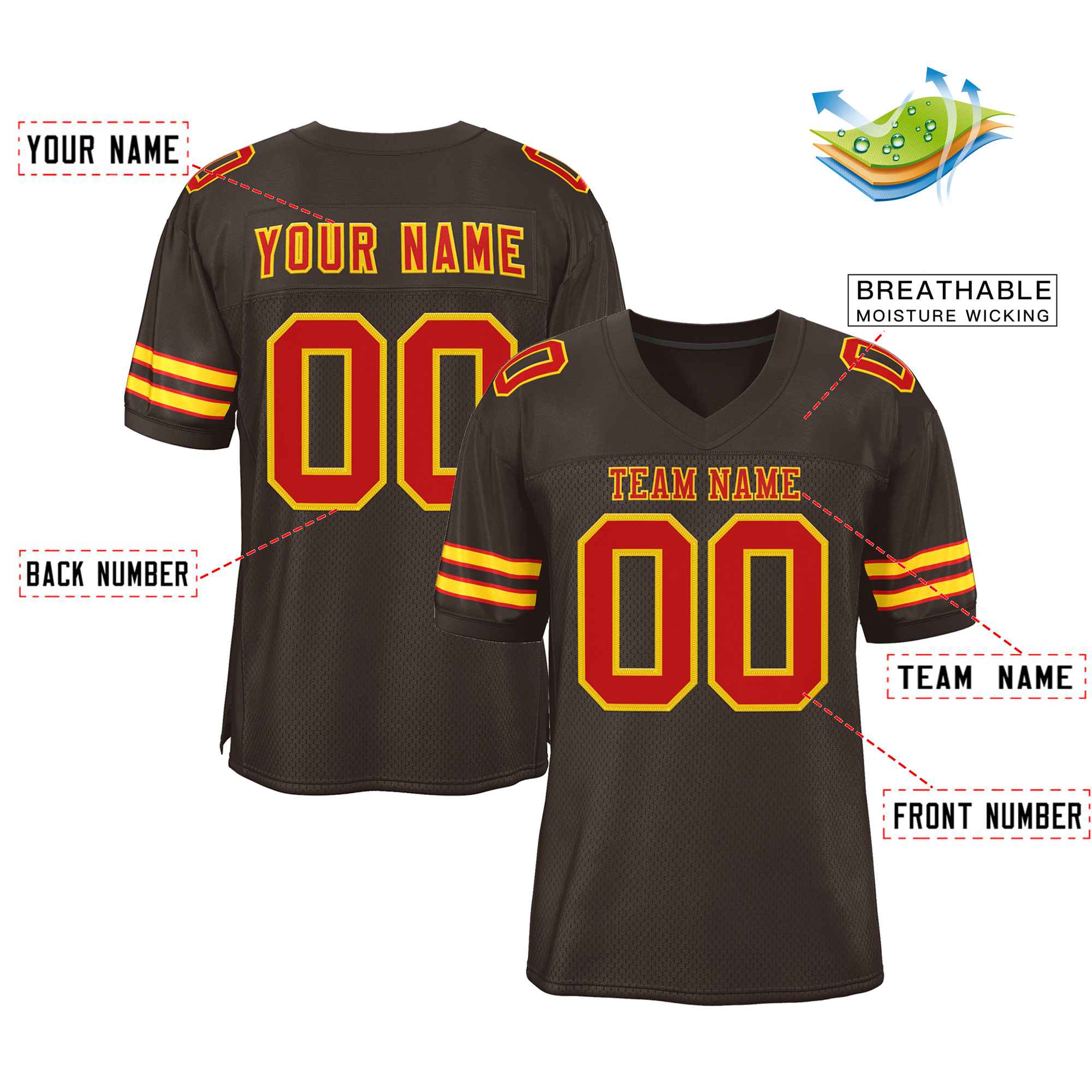 Custom Brown Red-Gold Classic Style Authentic American Football Jersey| KXKSHOP