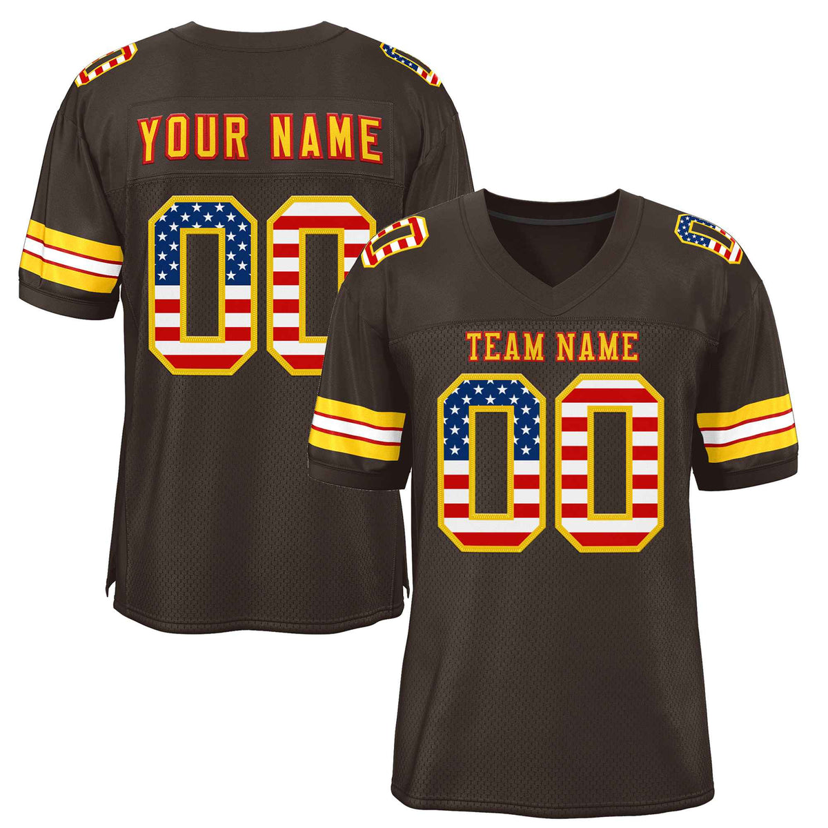Custom Brown Gold-Red Classic Style Authentic American Football Jersey| KXKSHOP