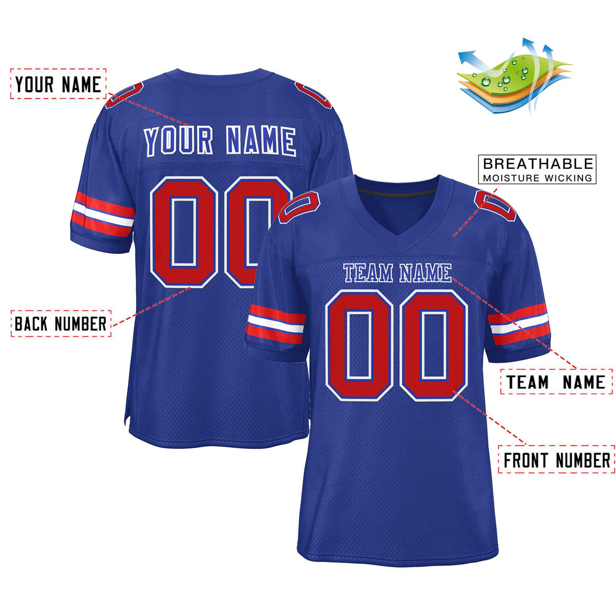 Custom Royal Royal-White Classic Style Authentic American Football Jersey| KXKSHOP