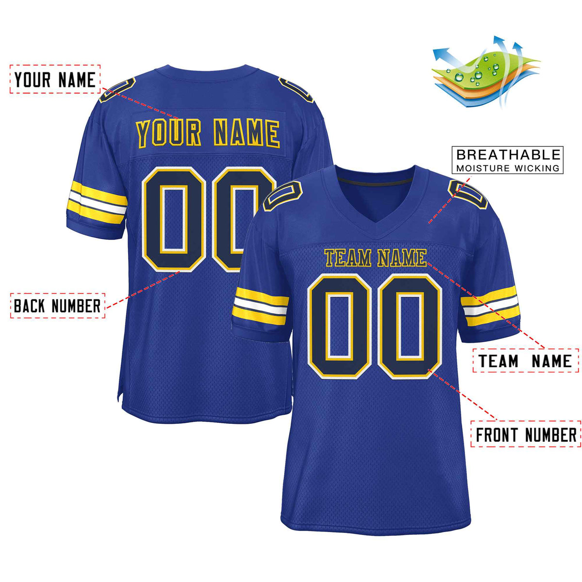 Custom Royal Navy-Gold Classic Style Authentic American Football Jersey| KXKSHOP