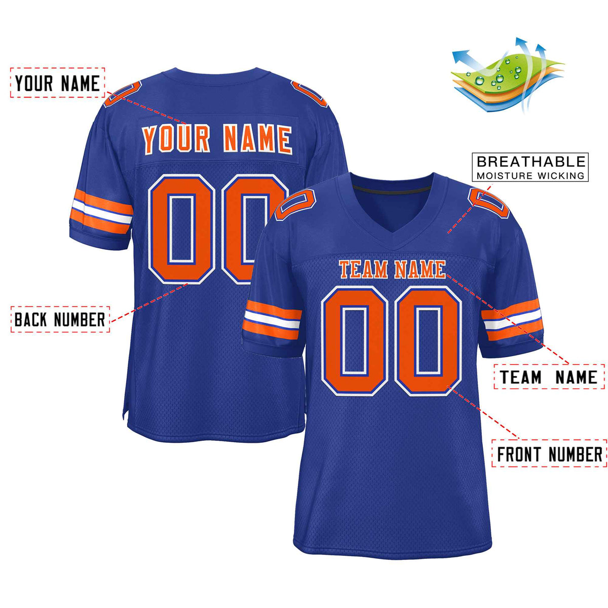 Custom Royal Orange-White Classic Style Authentic American Football Jersey| KXKSHOP