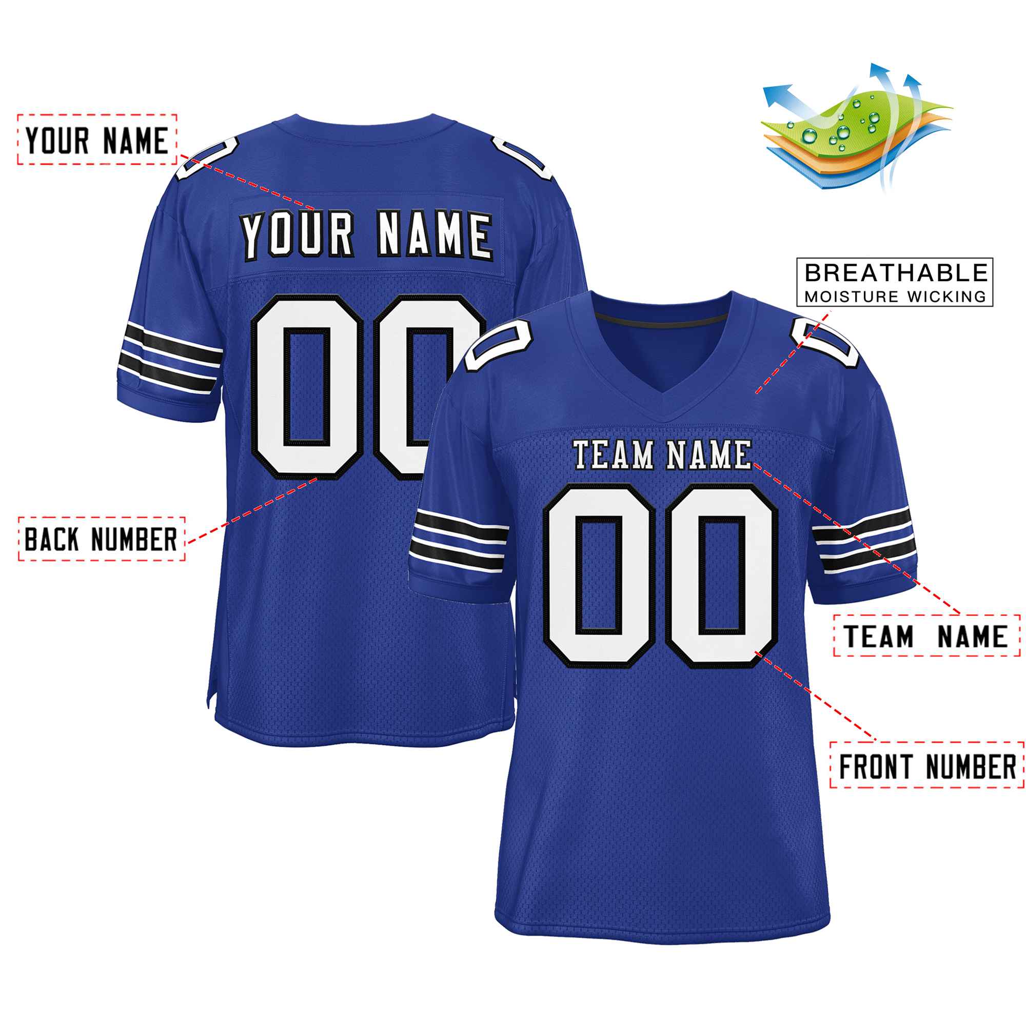 Custom Royal White-Black Classic Style Authentic American Football Jersey| KXKSHOP