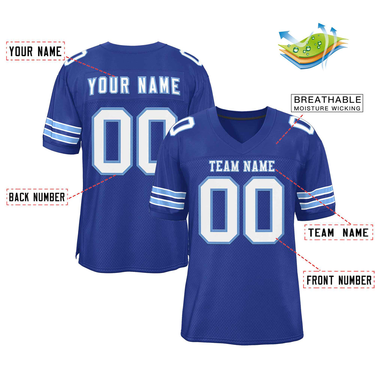 Custom Royal White-Light Blue Classic Style Authentic American Football Jersey| KXKSHOP
