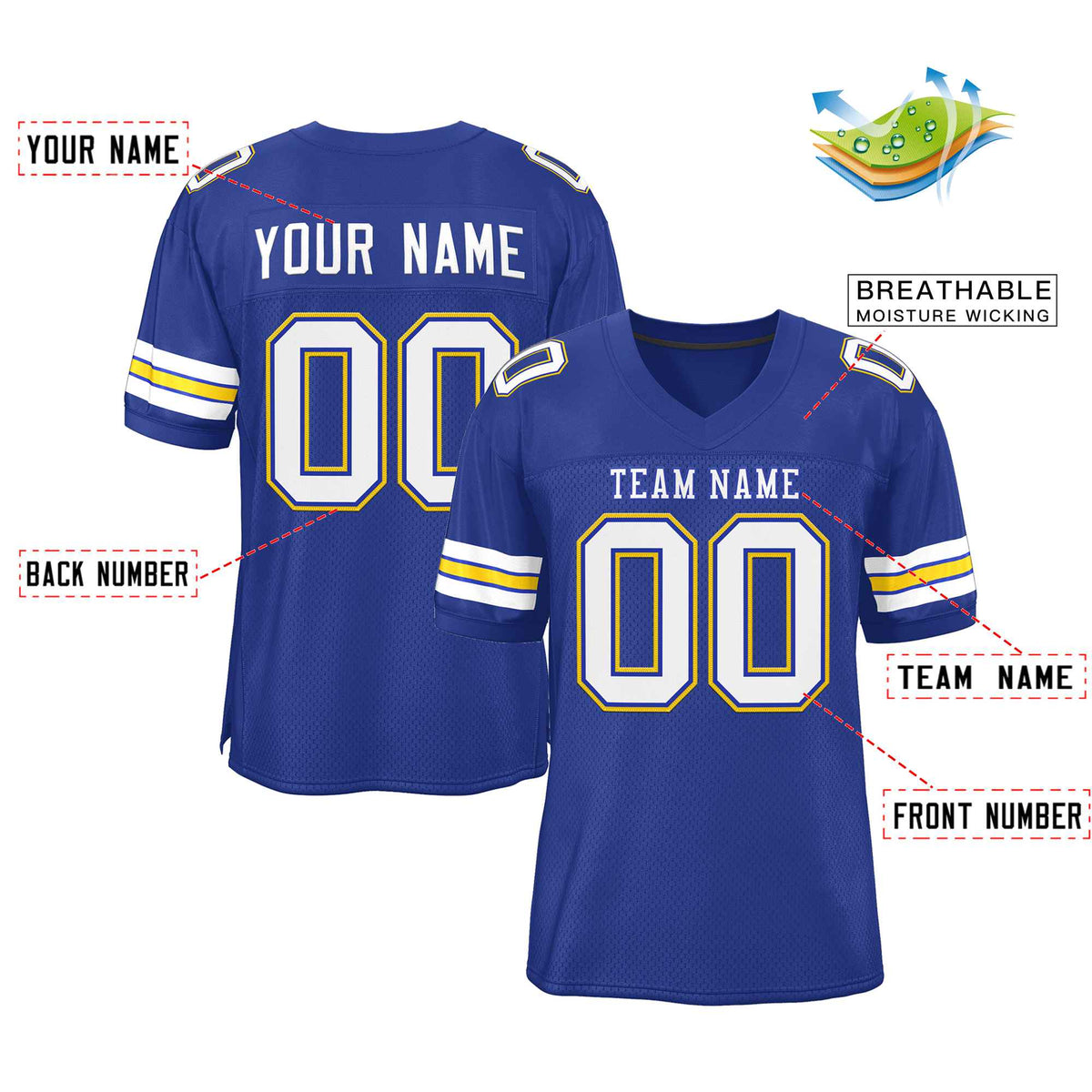 Custom Royal White-Royal Classic Style Authentic American Football Jersey| KXKSHOP