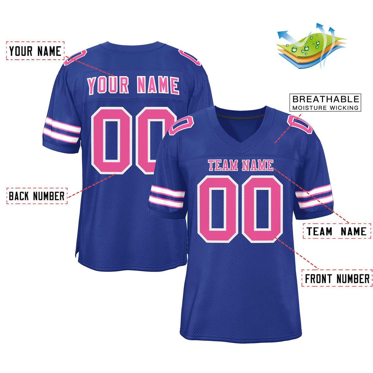 Custom Royal Pink-White Classic Style Authentic American Football Jersey| KXKSHOP