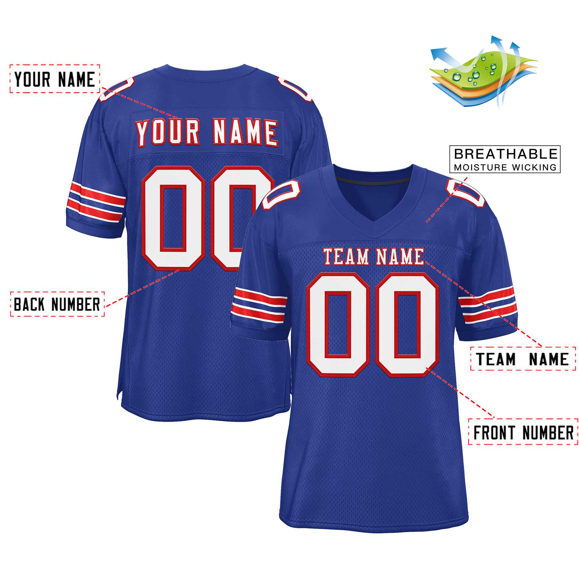 Custom Royal White-Red Classic Style Authentic American Football Jersey| KXKSHOP