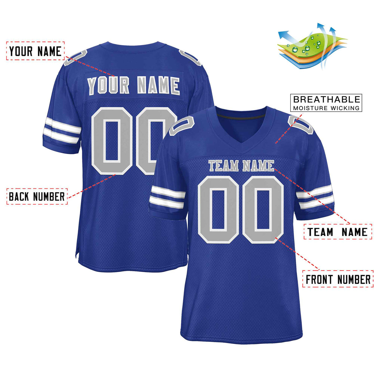 Custom Royal Gray-White Classic Style Authentic American Football Jersey| KXKSHOP