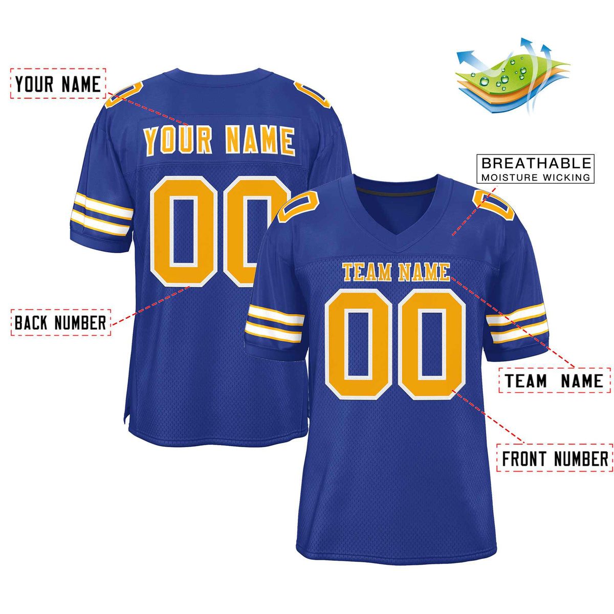 Custom Royal Yellow-White Classic Style Authentic American Football Jersey| KXKSHOP