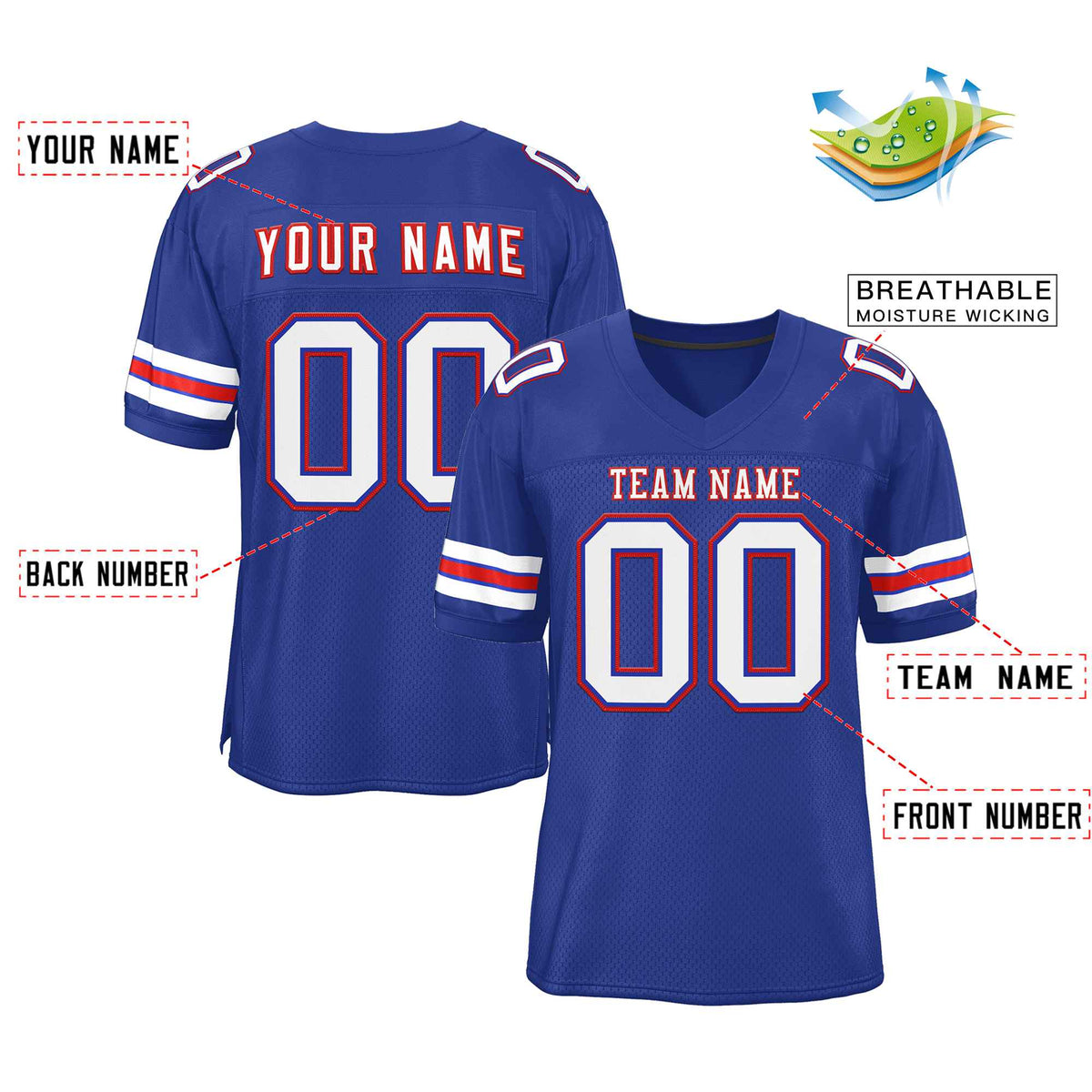Custom Royal White-Red Classic Style Authentic American Football Jersey| KXKSHOP