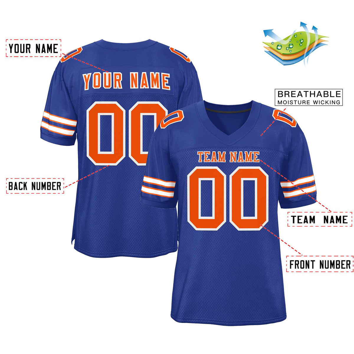 Custom Royal Orange-White Classic Style Authentic American Football Jersey| KXKSHOP