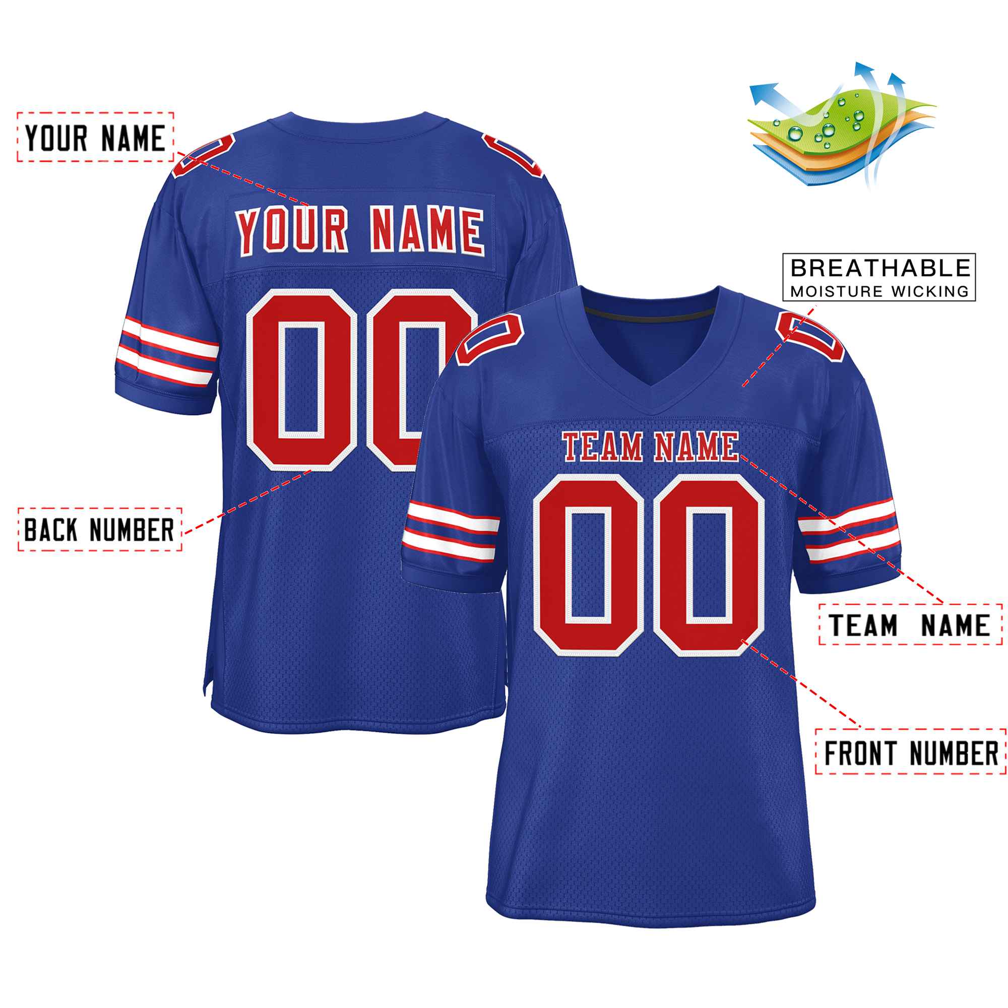 Custom Royal Red-White Classic Style Authentic American Football Jersey| KXKSHOP