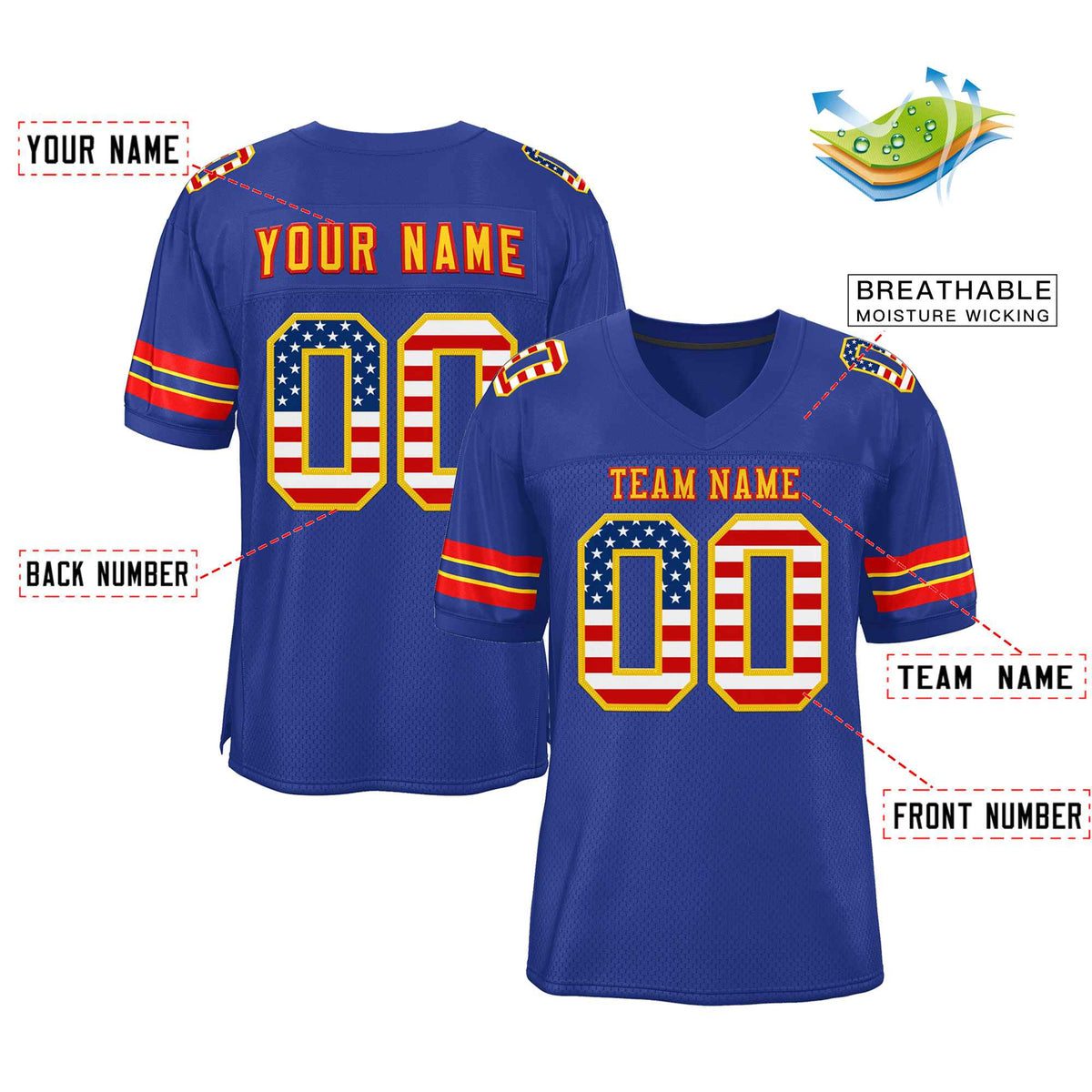 Custom Royal Gold-Red Classic Style Authentic American Football Jersey| KXKSHOP