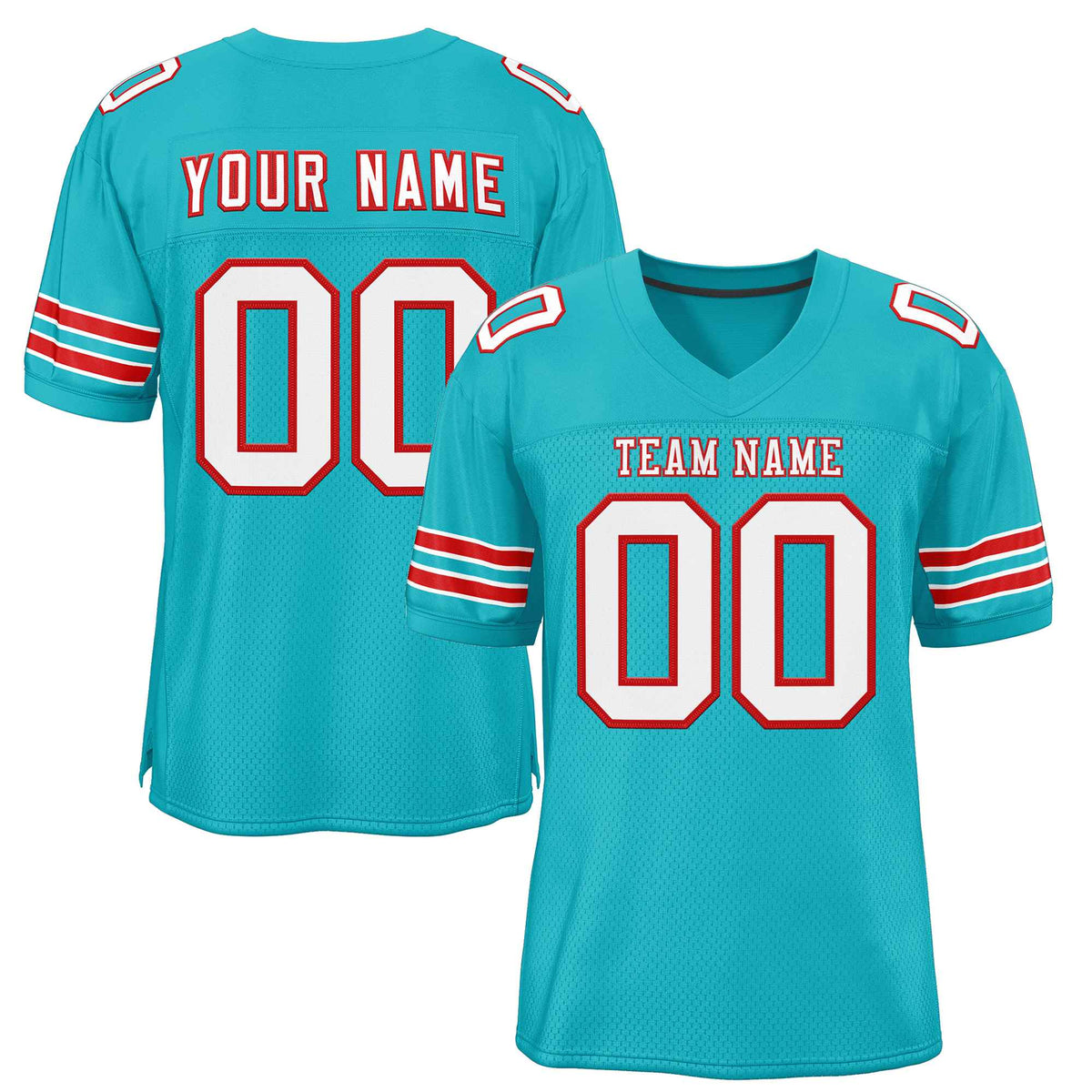 Custom Aqua White-Red Classic Style Authentic American Football Jersey| KXKSHOP