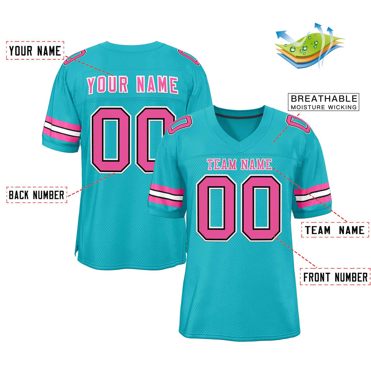 Custom Aqua Pink-White Classic Style Authentic American Football Jersey| KXKSHOP