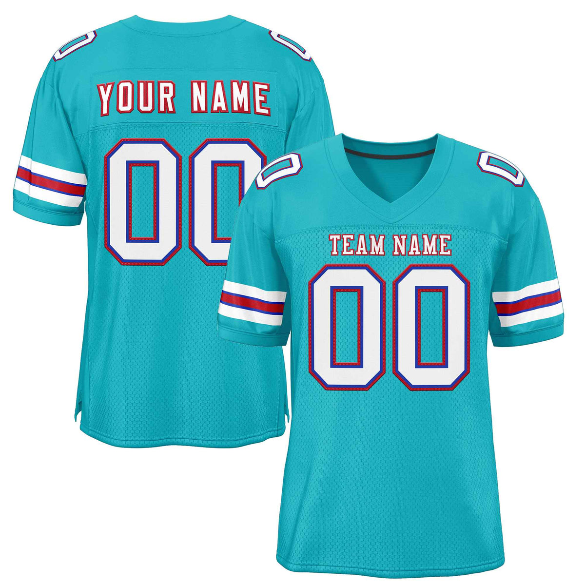 Custom Aqua White-Red Classic Style Authentic American Football Jersey| KXKSHOP