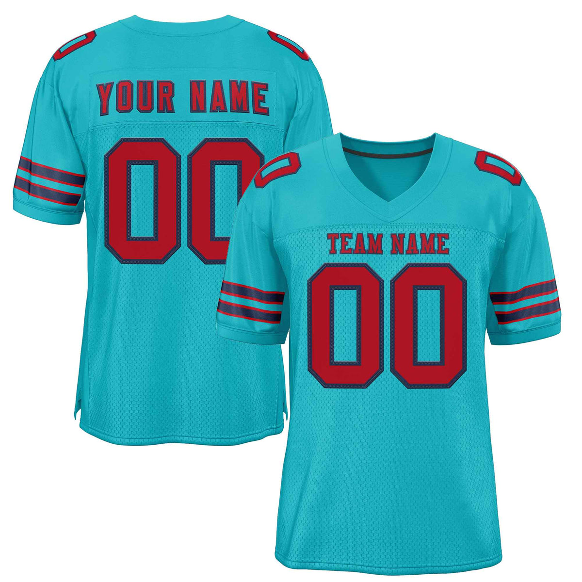 Custom Aqua Red-Navy Classic Style Authentic American Football Jersey| KXKSHOP