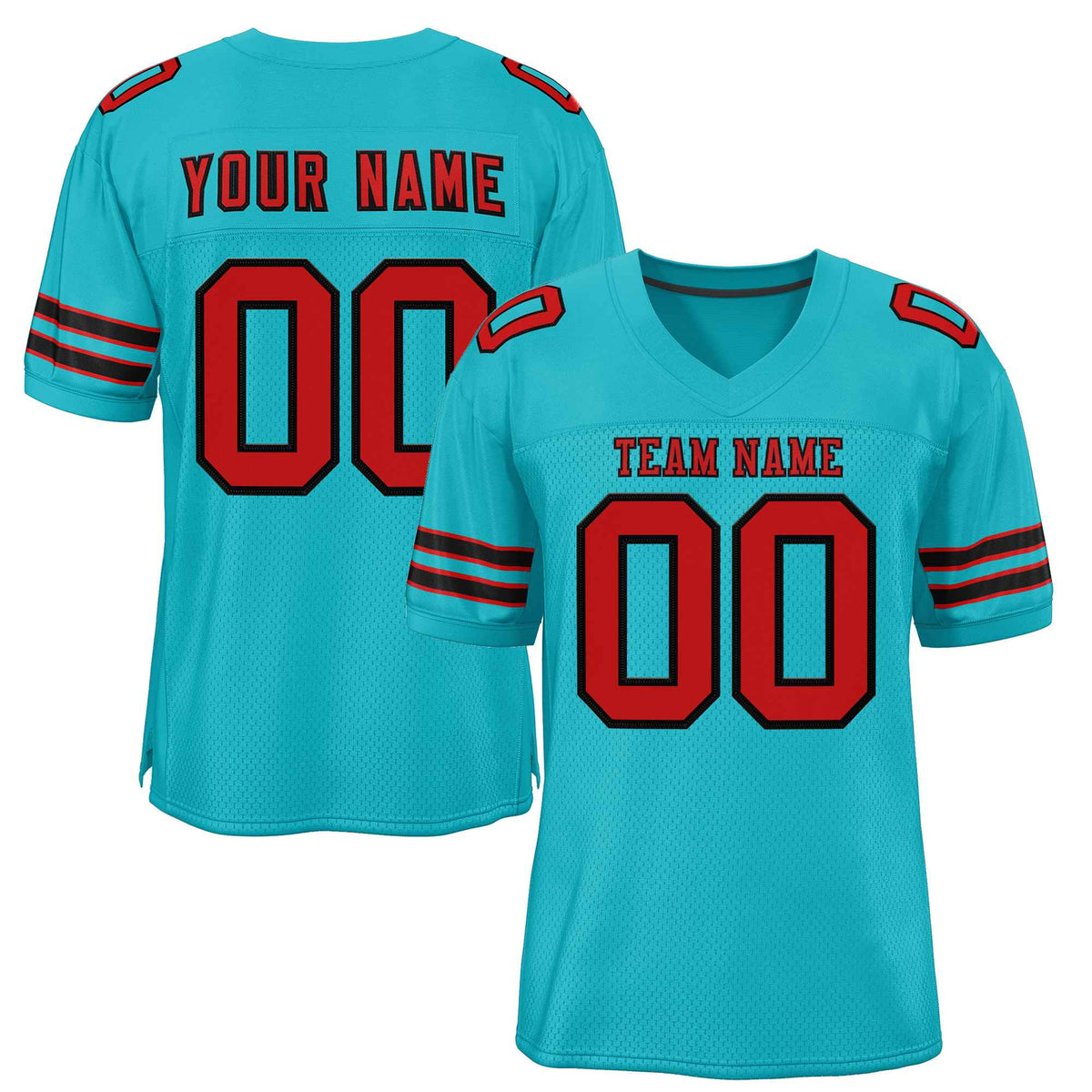 Custom Aqua Red-Black Classic Style Authentic American Football Jersey| KXKSHOP