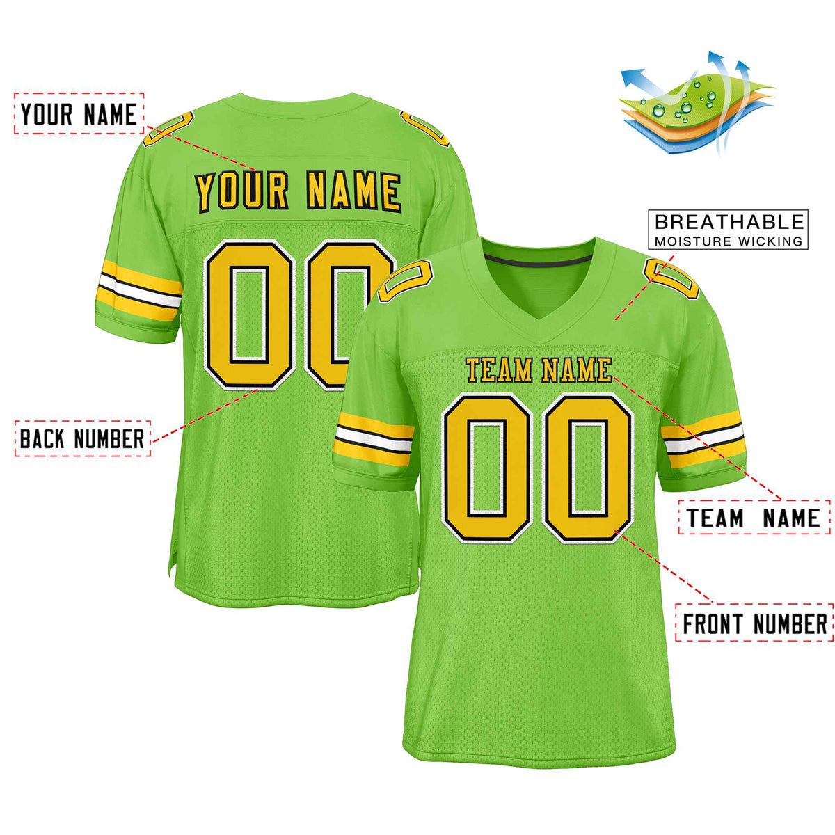 Custom Neon Green Gold-Black Classic Style Authentic American Football Jersey| KXKSHOP