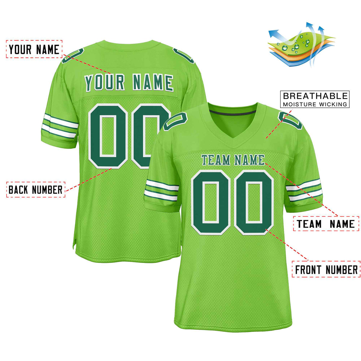 Custom Neon Green Kelly Green-White Classic Style Authentic American Football Jersey| KXKSHOP