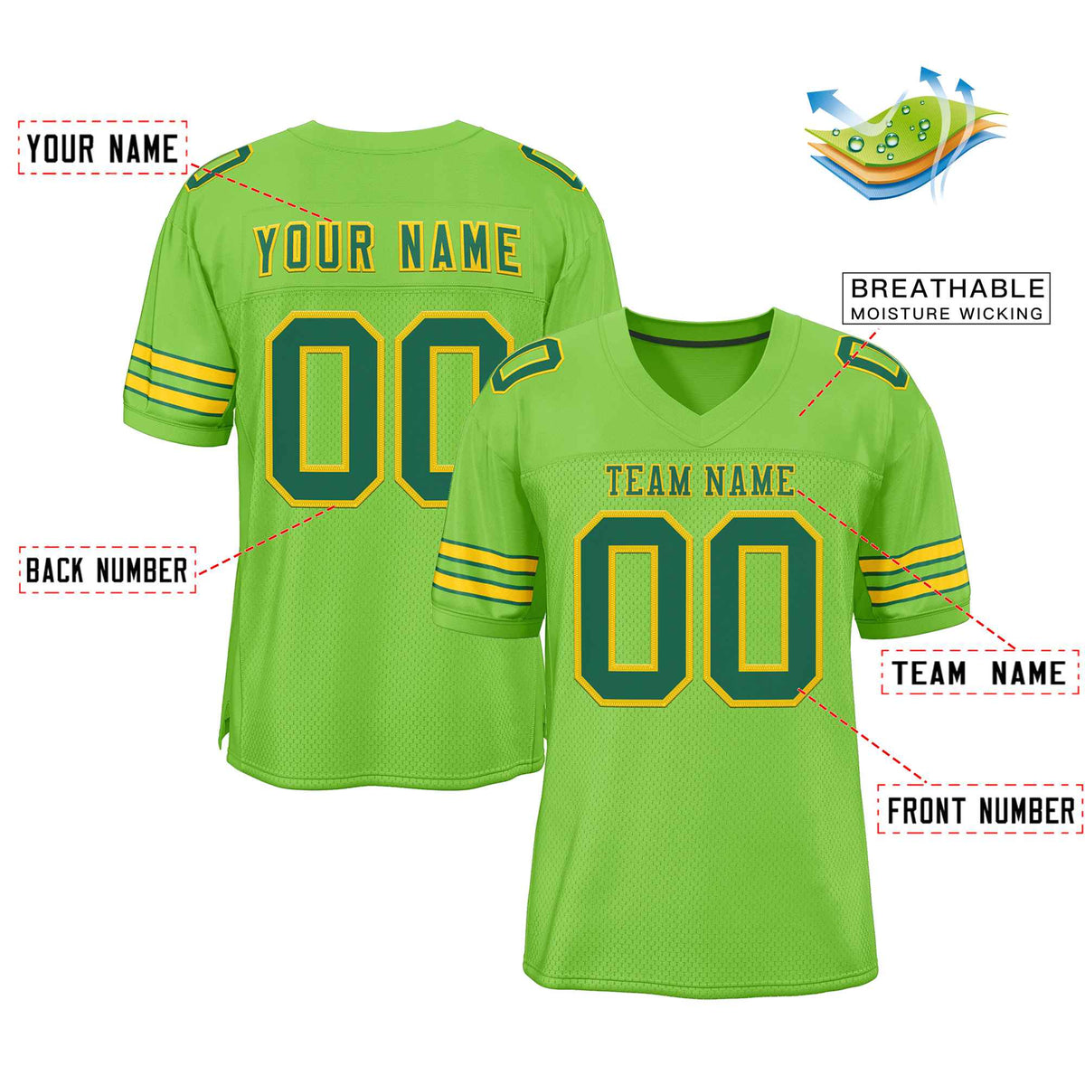 Custom Neon Green Kelly Green-Gold Classic Style Authentic American Football Jersey| KXKSHOP
