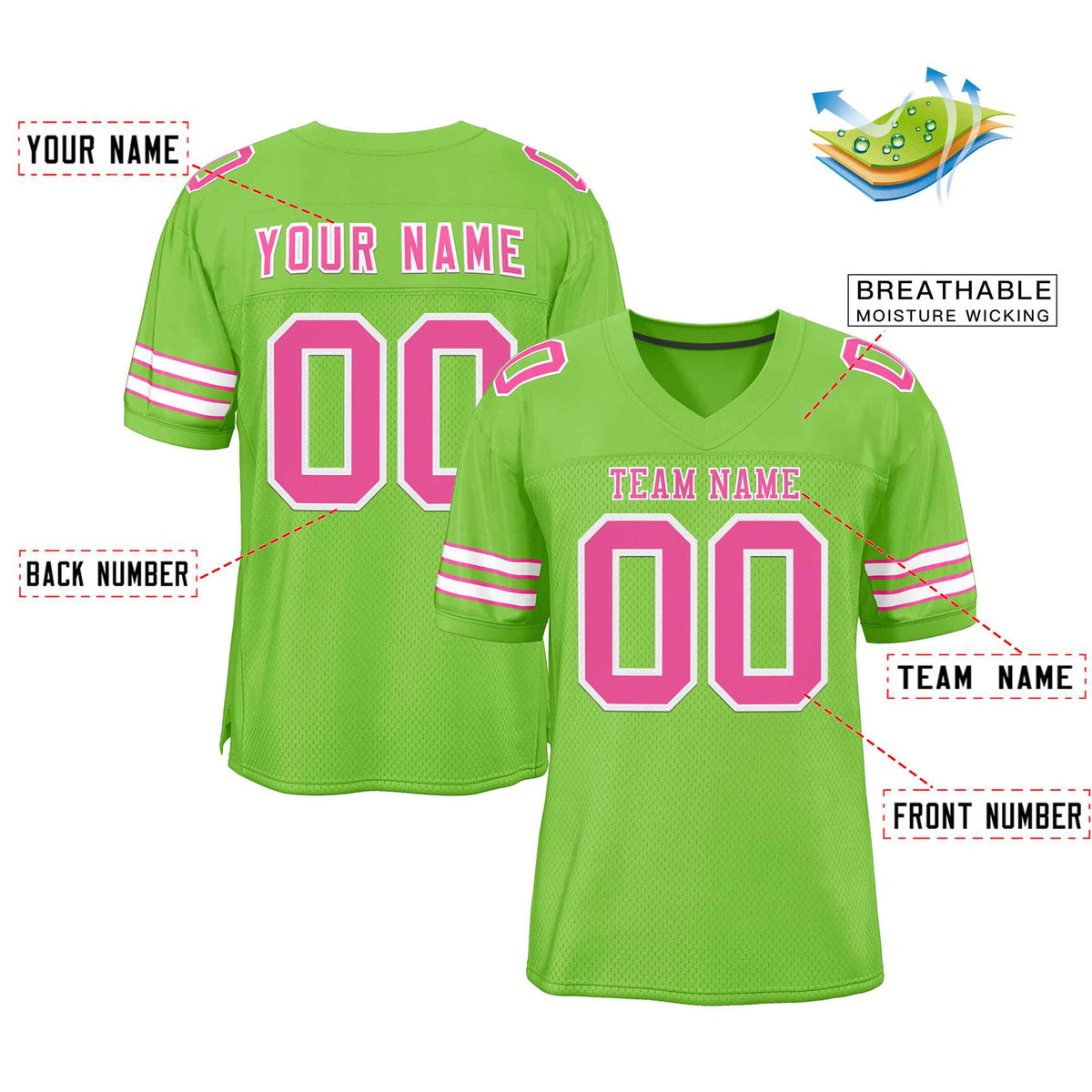 Custom Neon Green Pink-White Classic Style Authentic American Football Jersey| KXKSHOP