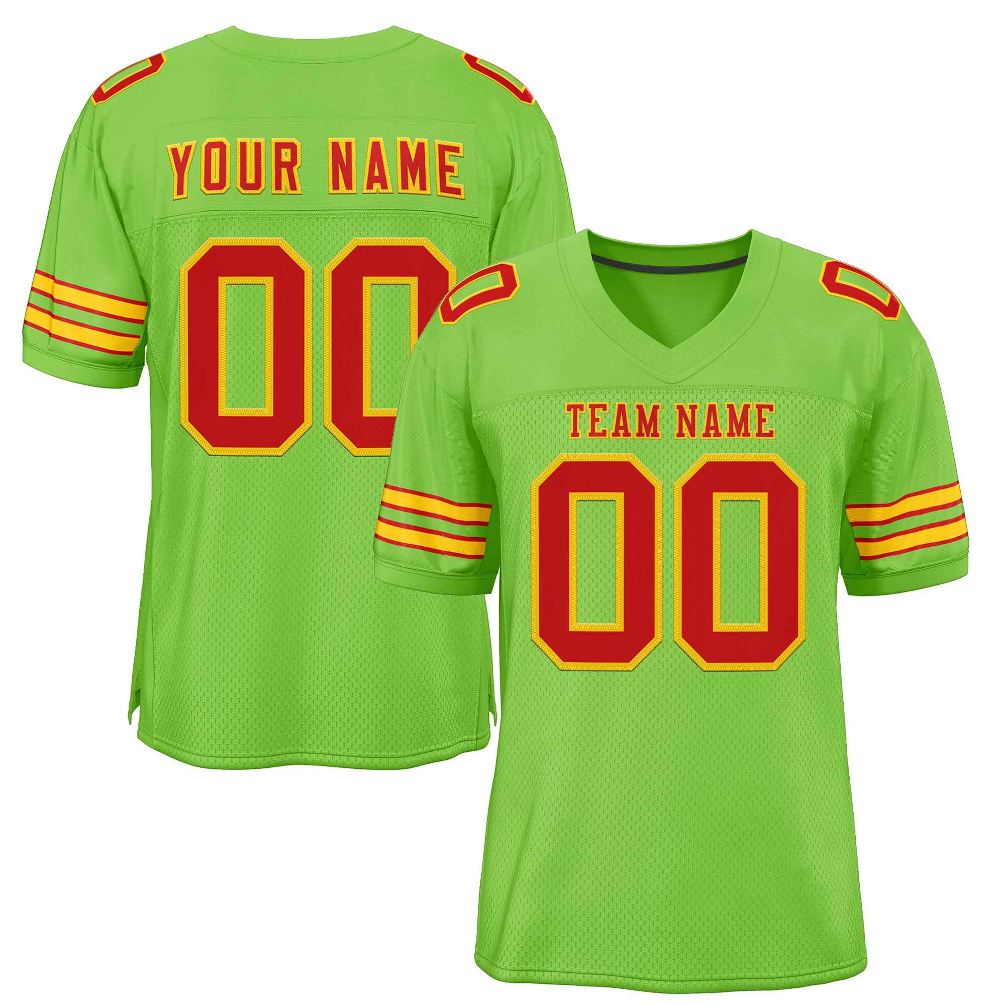 Custom Neon Green Red-Gold Classic Style Authentic American Football Jersey| KXKSHOP