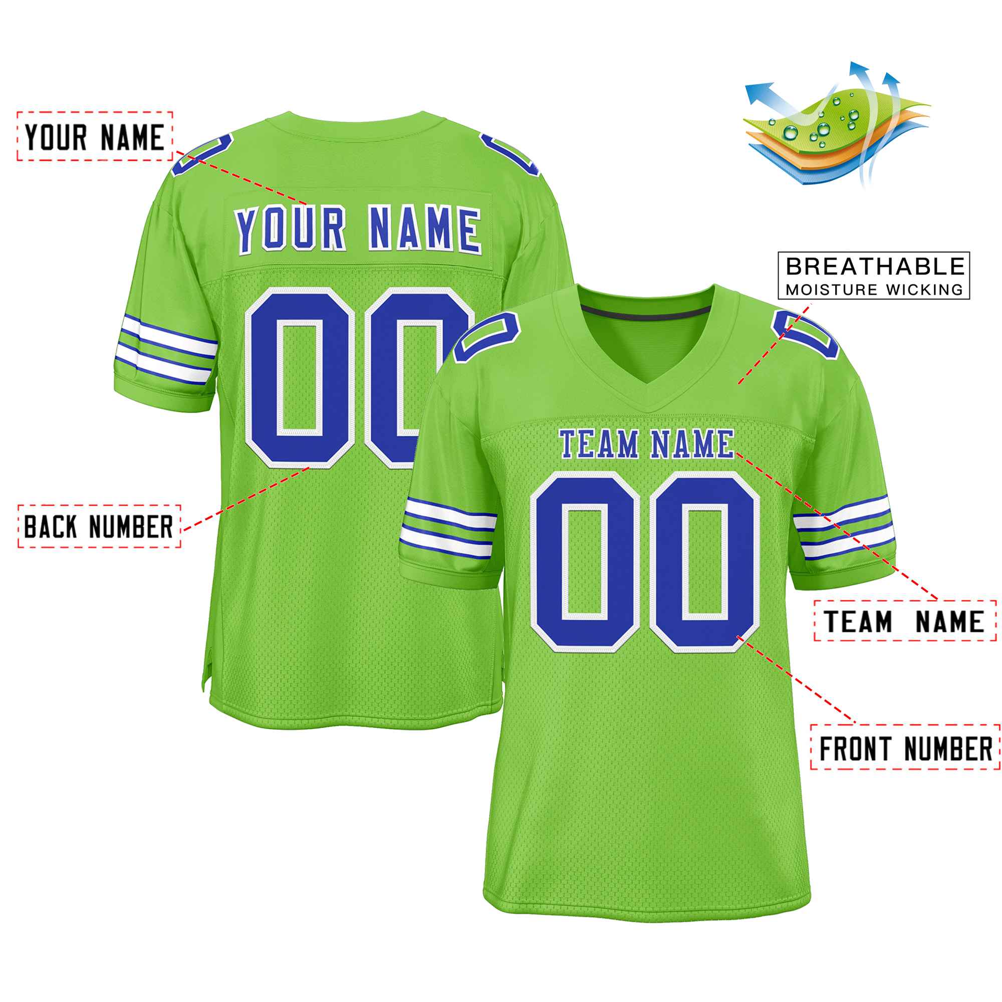 Custom Neon Green Royal-White Classic Style Authentic American Football Jersey| KXKSHOP